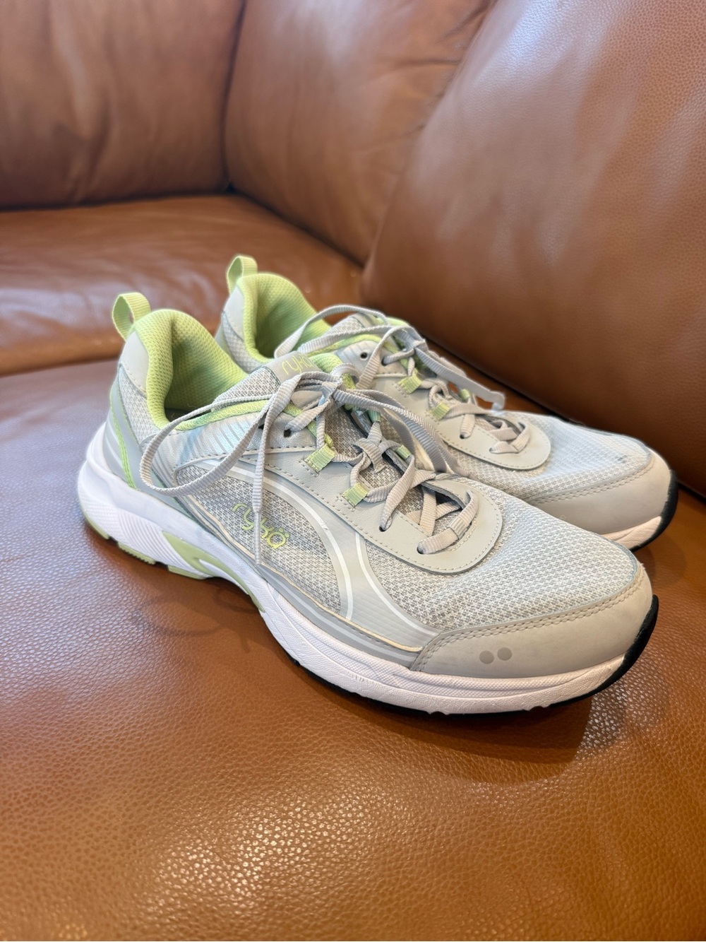 Ryka Women's Light Gray and Lime Athletic Walking Sneakers